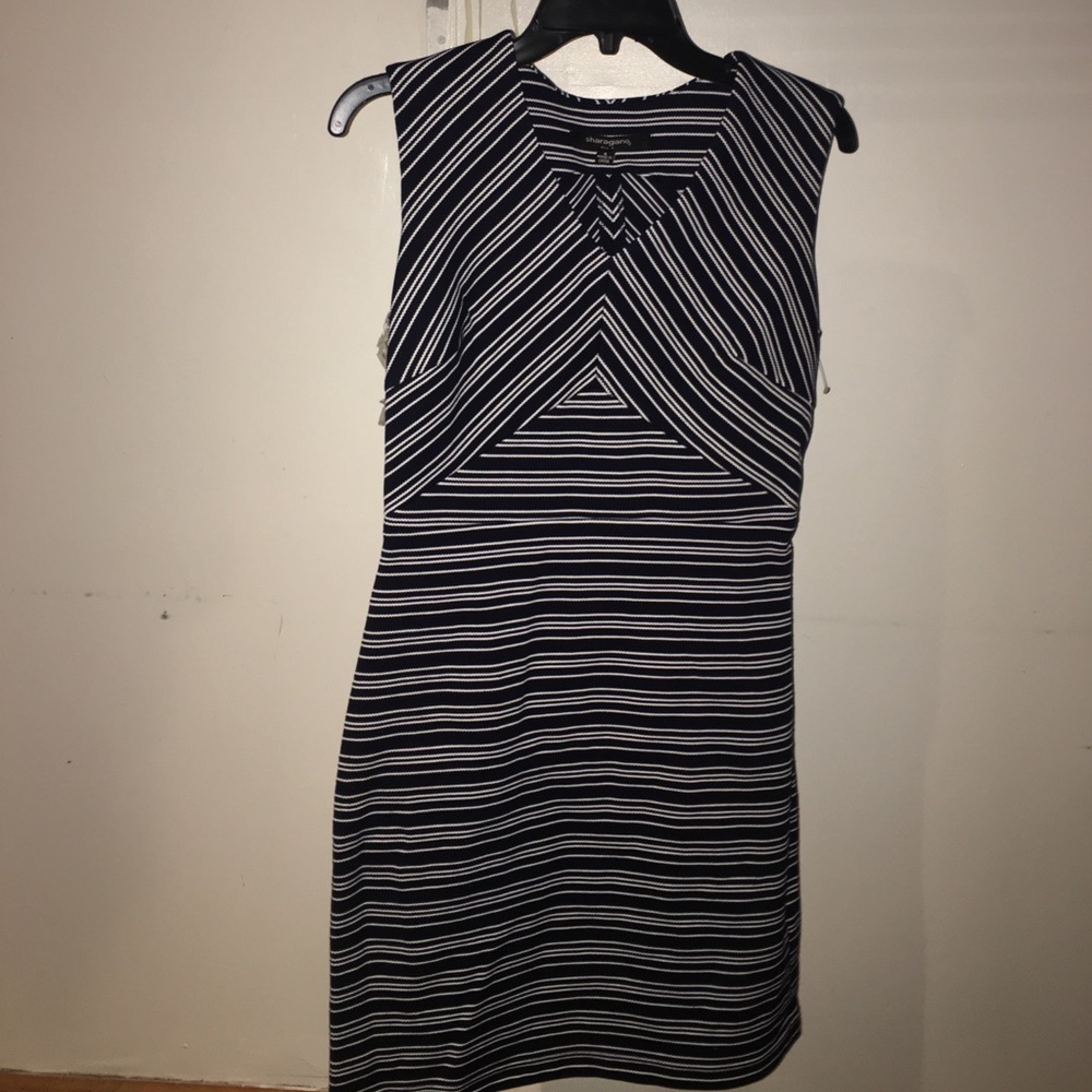Sharagano Navy/White striped dress