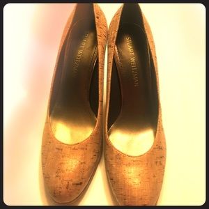 Stuart Weitzman Leather Cork Design Platform Pumps