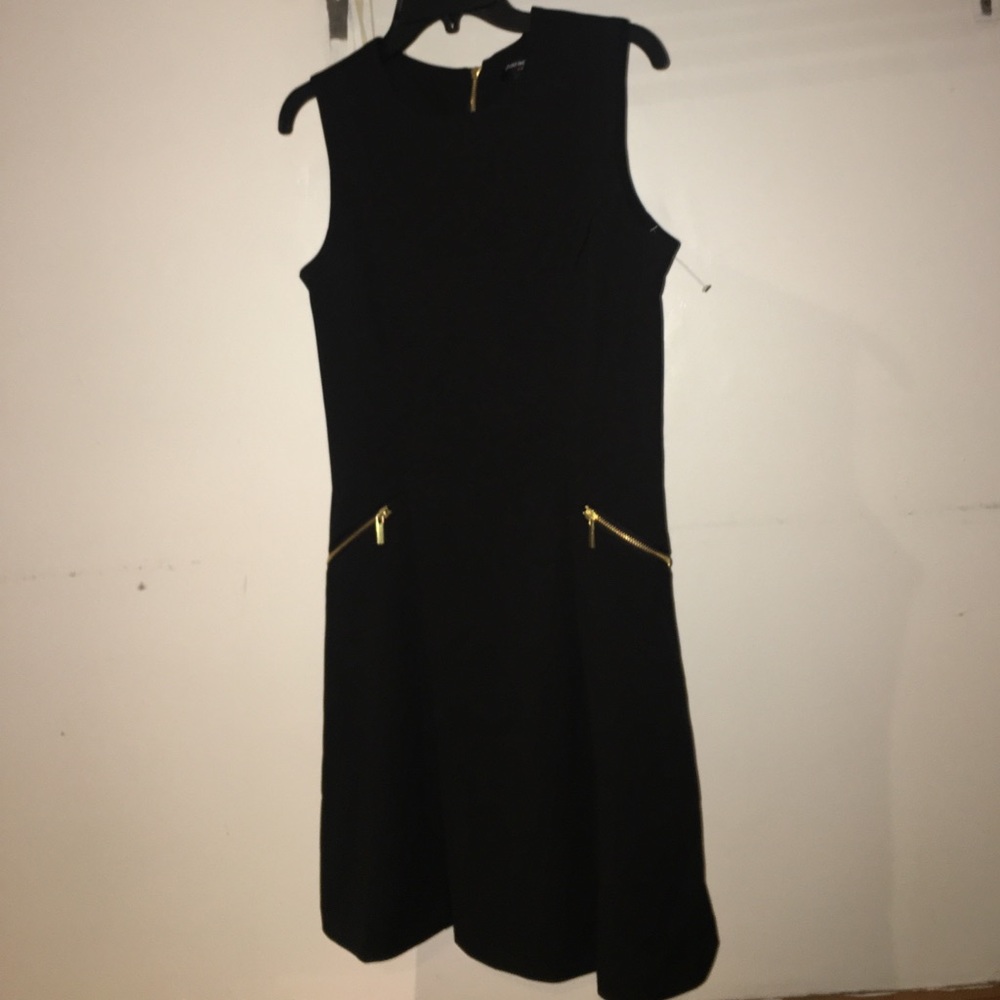 Sharagano black w/ gold accents fit & flare dress