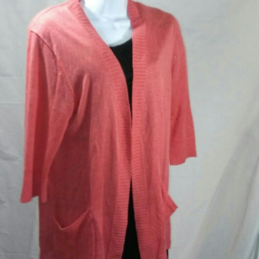 J jill long linen pink cardigan with pockets