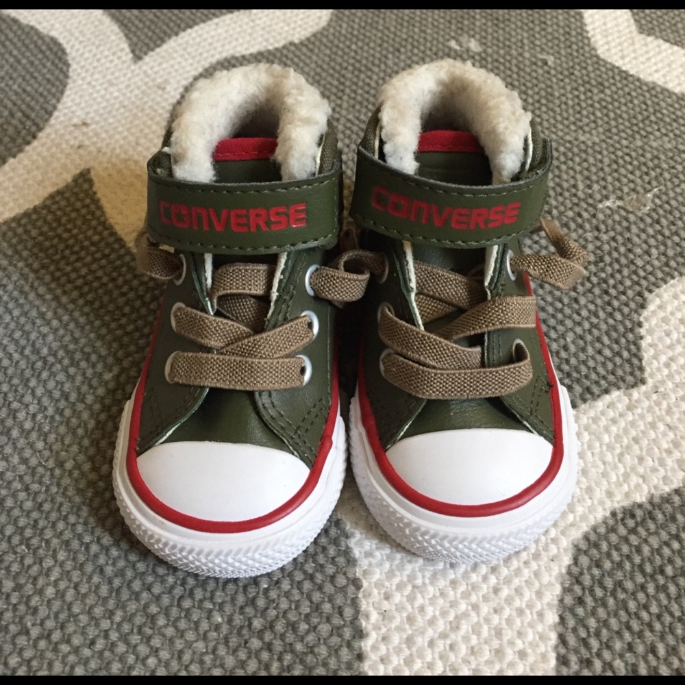 Infant Army Green Furry High Top Converse