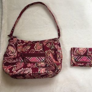 Maroon Vera Bradley purse with matching wallet
