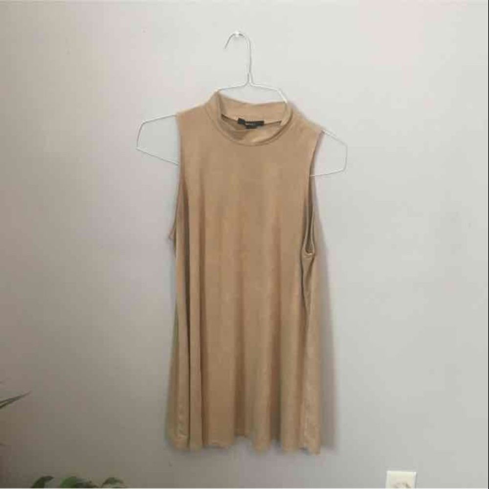 tan faux suede mock neck dress