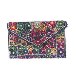 Neeli Black -colorful handcrafted clutch/crossbody