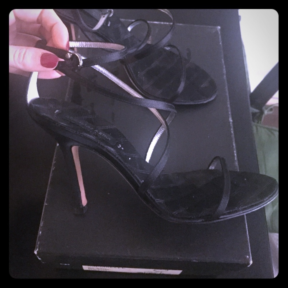 BCBG satin strappy evening shoe