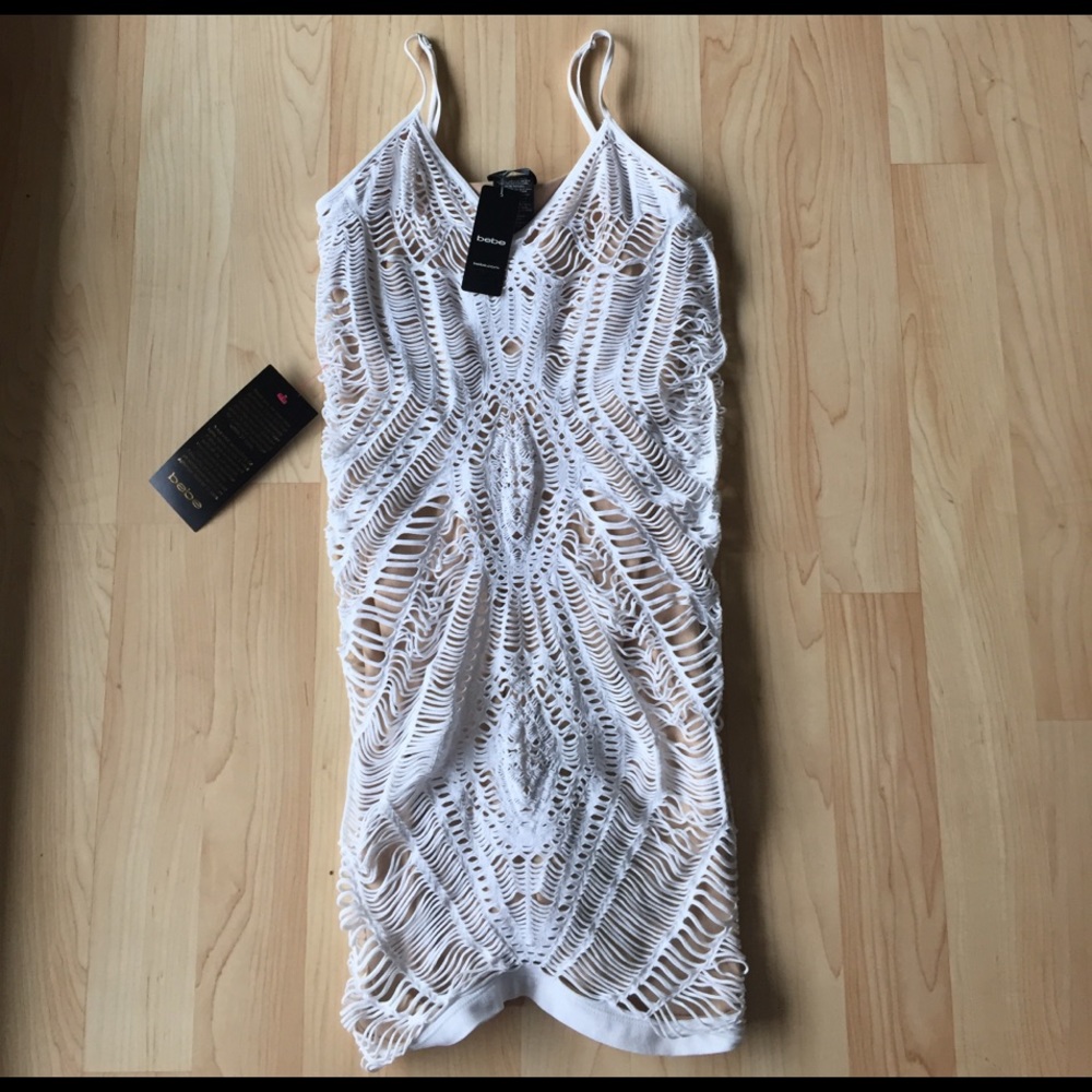 Bebe bodycon seamless white lacey dress