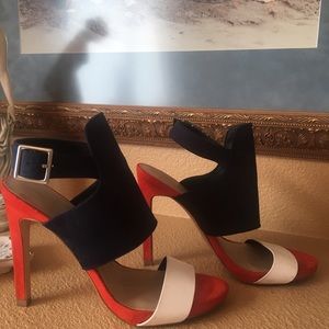 Zara navy, orange and white heel sandal
