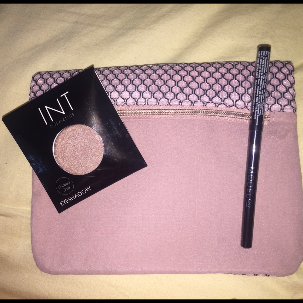 Trendy makeup bag with eyeshadow and eye liner