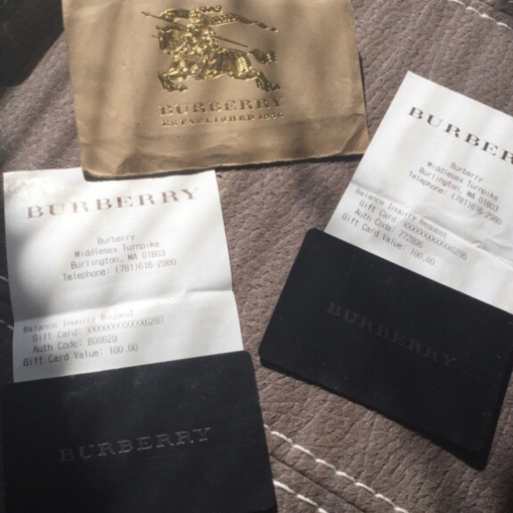 Two Burberry Gift Cards $100 each