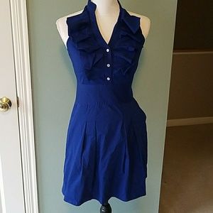 Electric blue dress with ruffle top