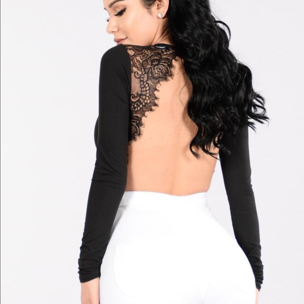 Black backless long sleeve lace body suit