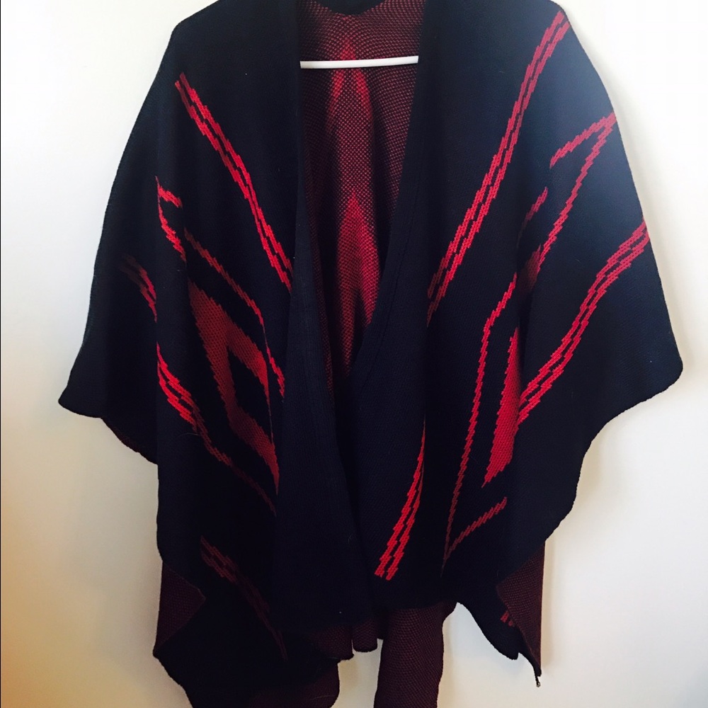 Red and navy poncho
