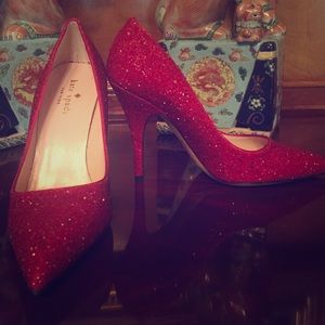 Fabulous Never Worn Red Kate Spade Glitter Heels!