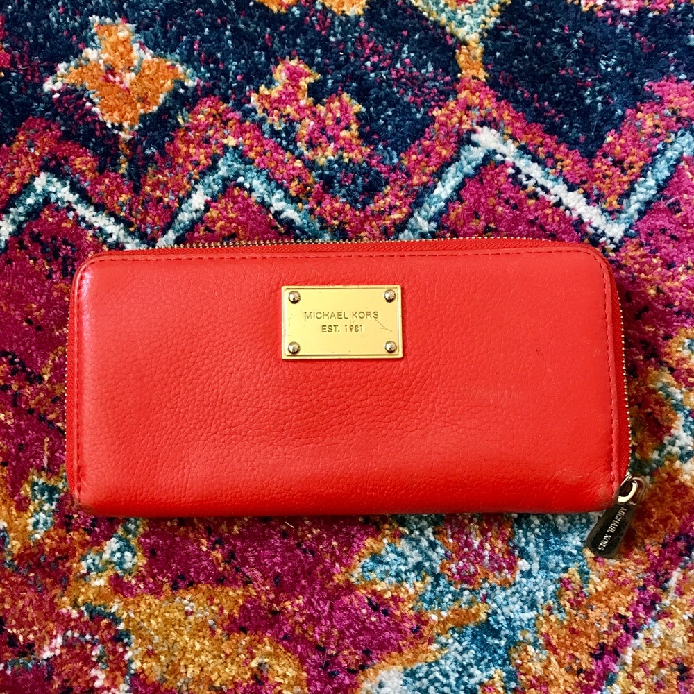 Blood Orange Michael Kors Zip Wallet