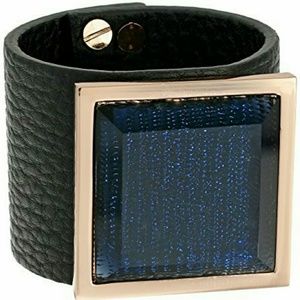 Vince Camuto black leather cuff w/ sapphire square