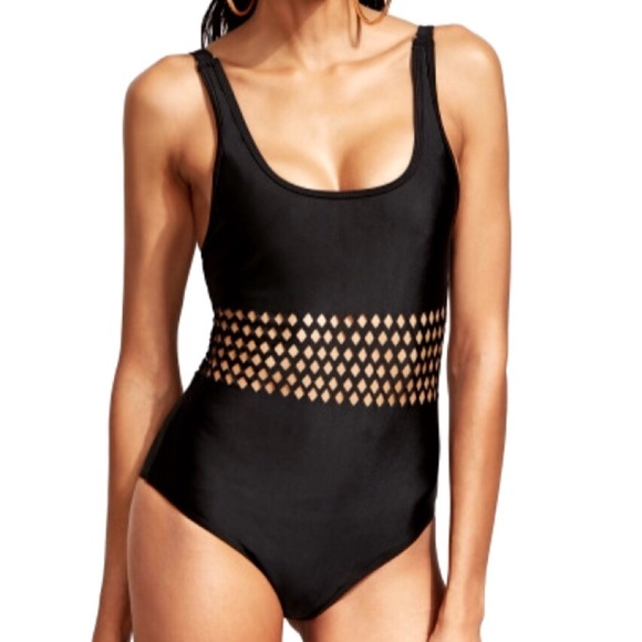 Black Maillot Diamond One Piece SWIMSUIT Monokini - Picture 3 of 4