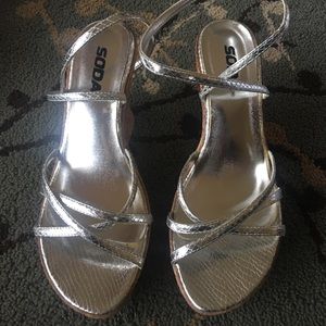Soda strappy silver wedge sandals
