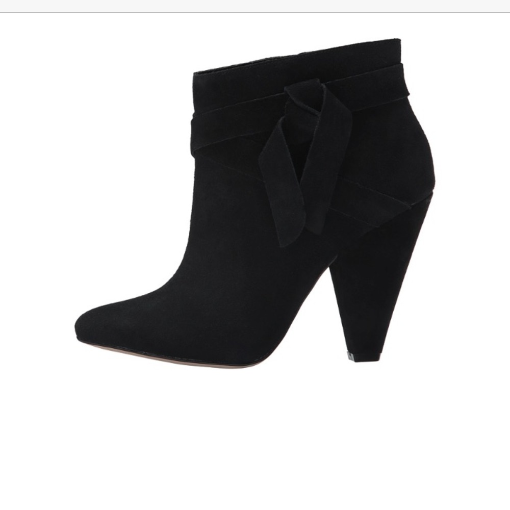 Black suede Nine West ankle boots with bow detail
