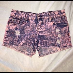 Distressed acid wash shorts