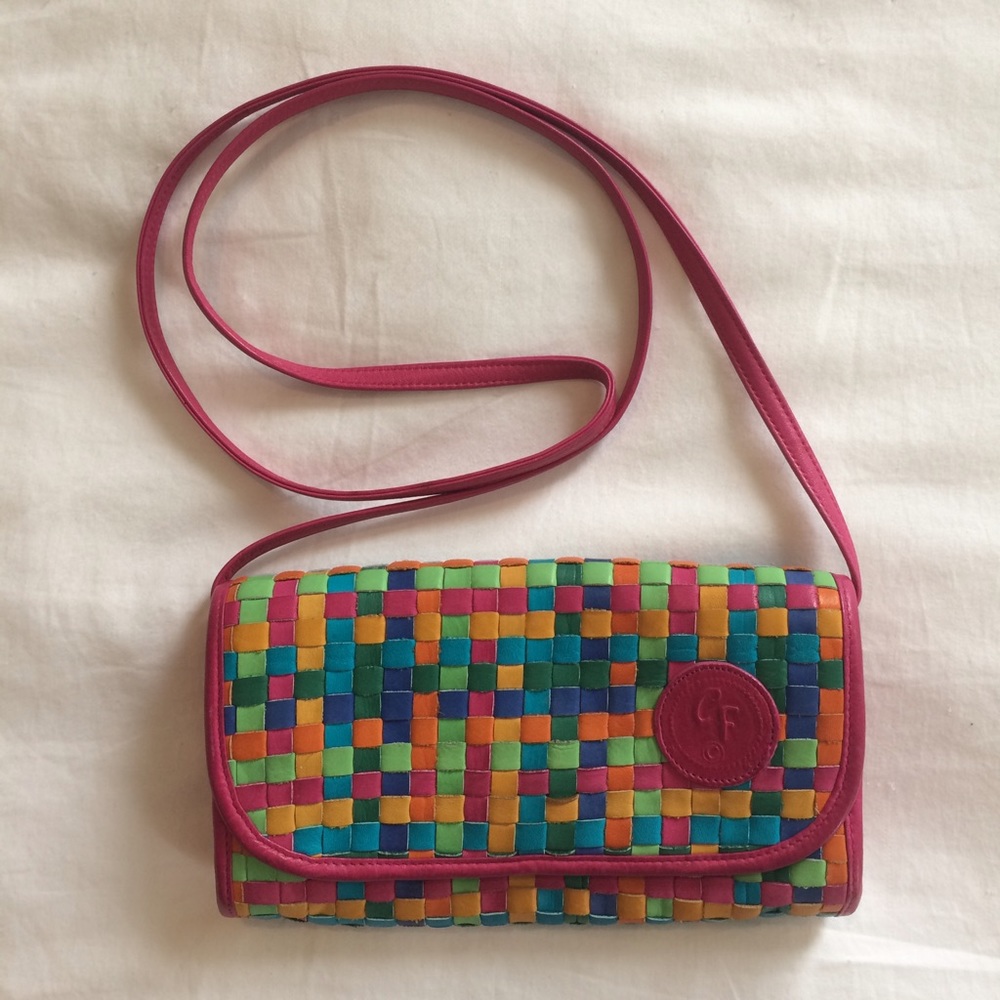 Vintage multicolored woven leather cross body bag