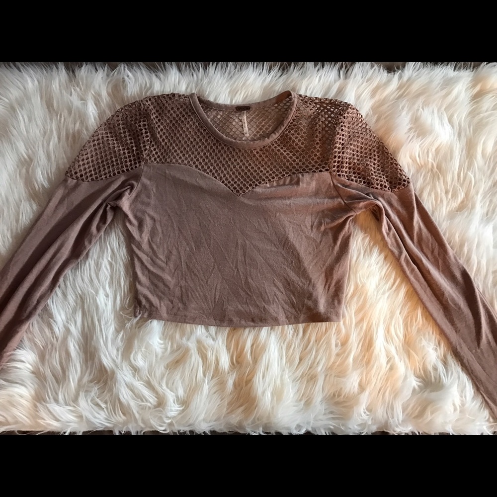 Fishnet/cotton long sleeve crop top