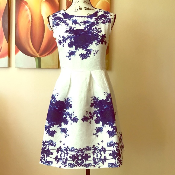 Blue Chrysanthemum Fit & Flare Dress - Picture 2 of 7
