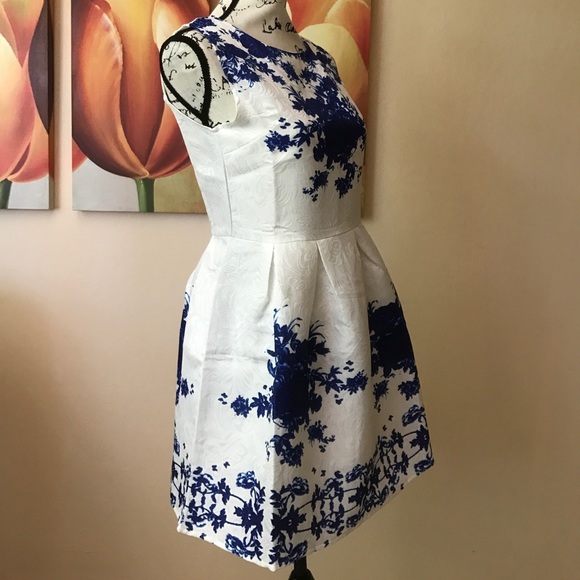 Blue Chrysanthemum Fit & Flare Dress - Picture 3 of 7