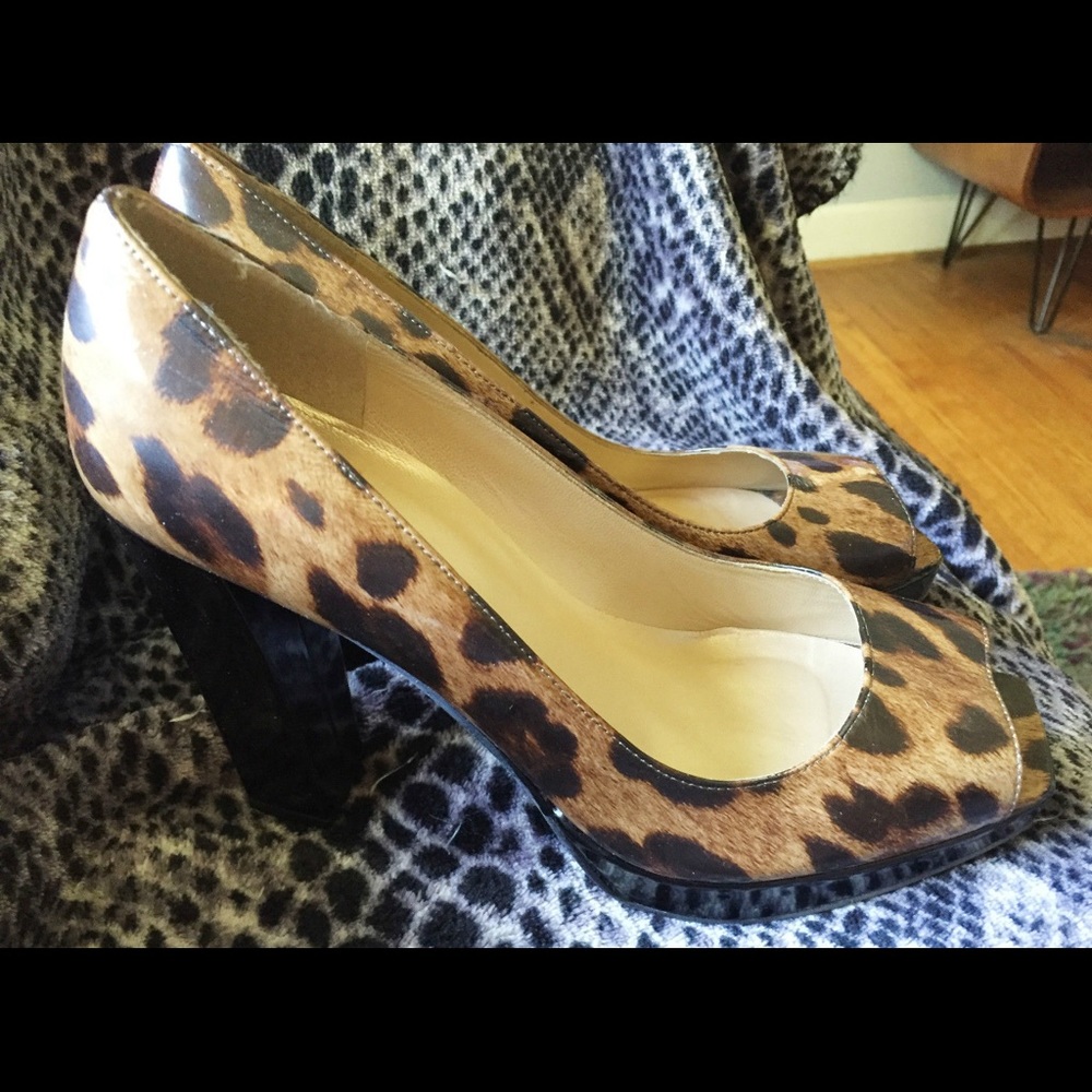 Stuart Weizmann leopard peep toe platforms!