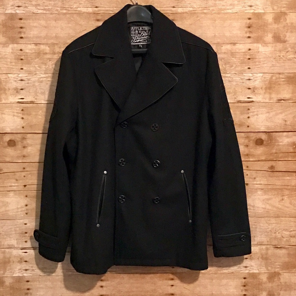 Affliction Black Wool Pea Coat