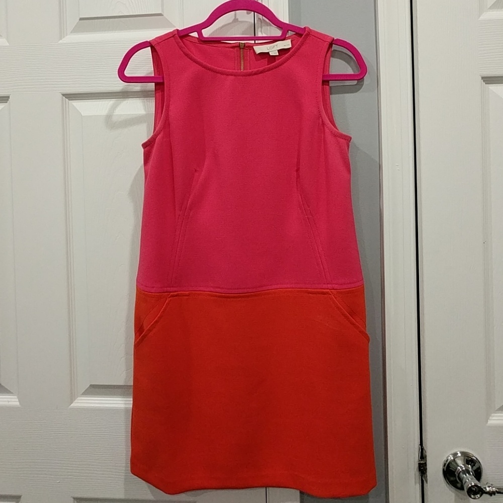 LOFT colorblock pink/orange  zipper back dress 6P