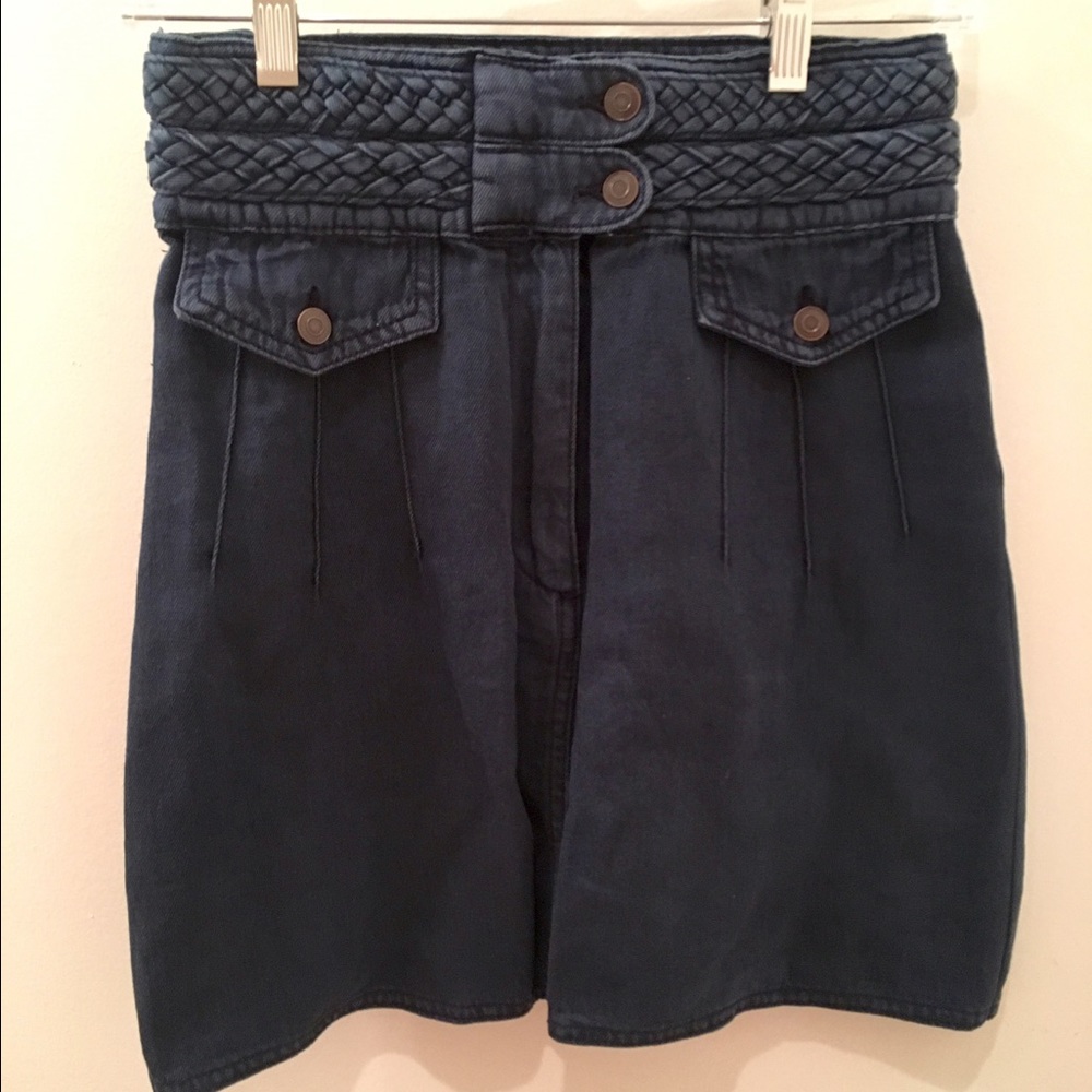 Free People high waist braid denim navy skirt
