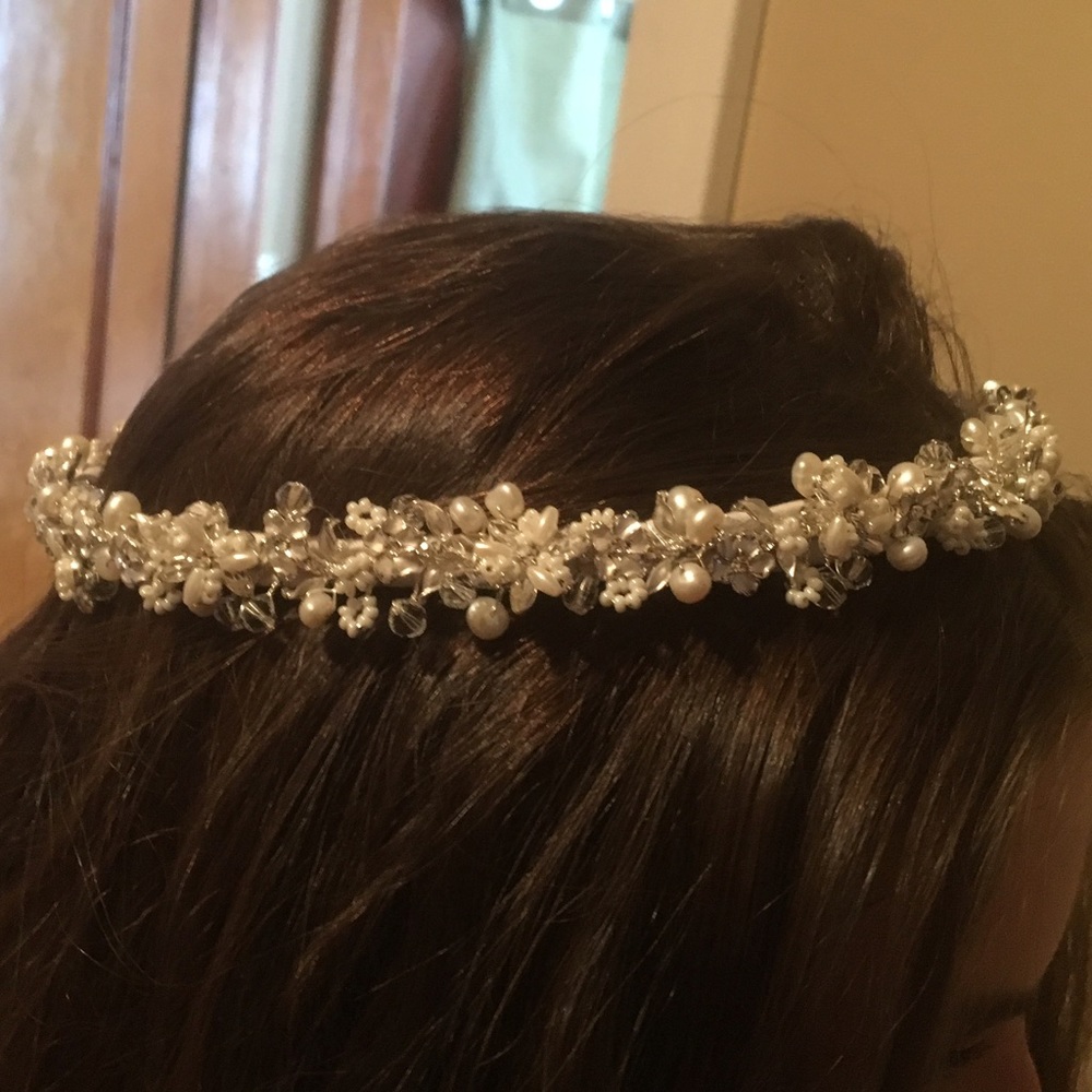 Flower, beaded and pearl wedding boho headband