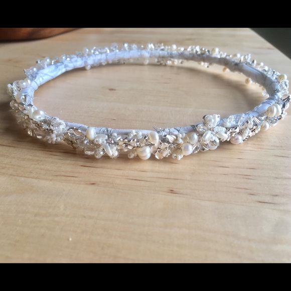 Flower, beaded and pearl wedding boho headband main image 6