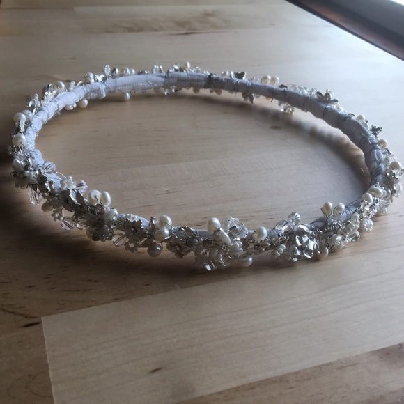 Flower, beaded and pearl wedding boho headband main image 7