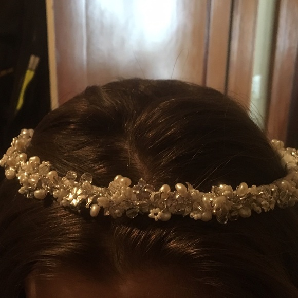 Flower, beaded and pearl wedding boho headband main image 5