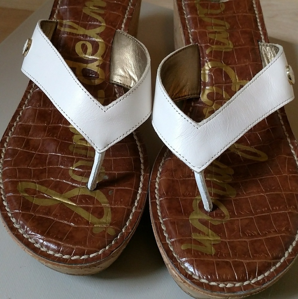 Sam Edelman leather wedge flip flops