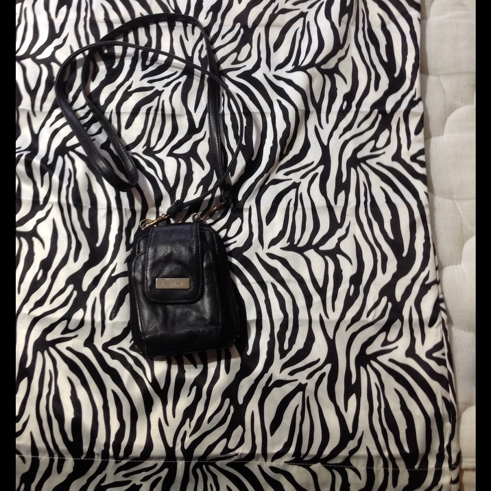 Black wallet with crossover strap