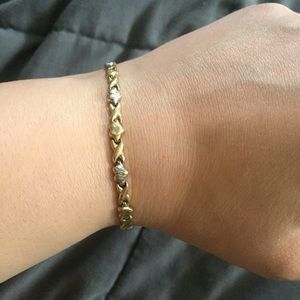 10k gold and white gold x & hearts bracelet