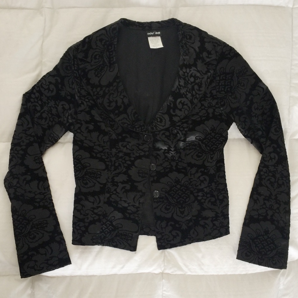 Vintage Black Faux Satin + Velvet Blazer