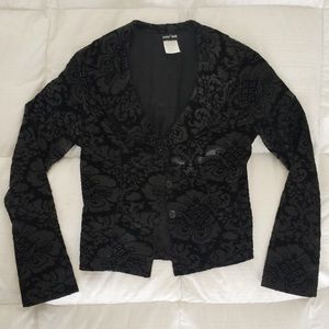 Vintage Black Faux Satin + Velvet Blazer