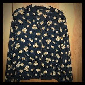 About A Girl Navy Daisy Bomber Jacket Style Top