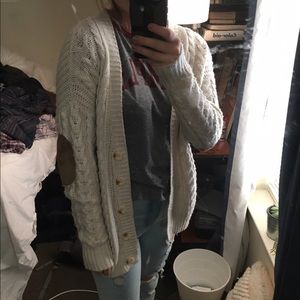 Cream Color Cardigan with Elbow Patches