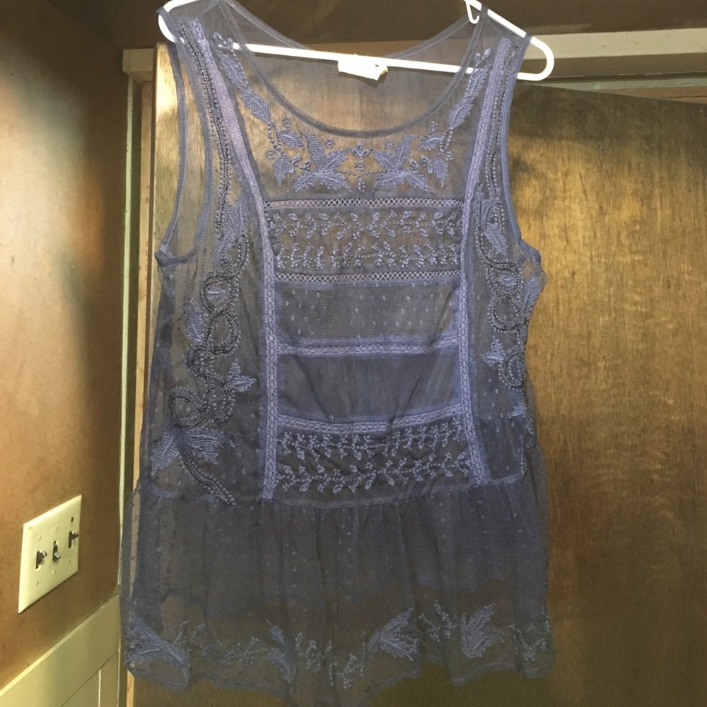 Anthropologie Beautiful Sheer Lace Peplum Shirt