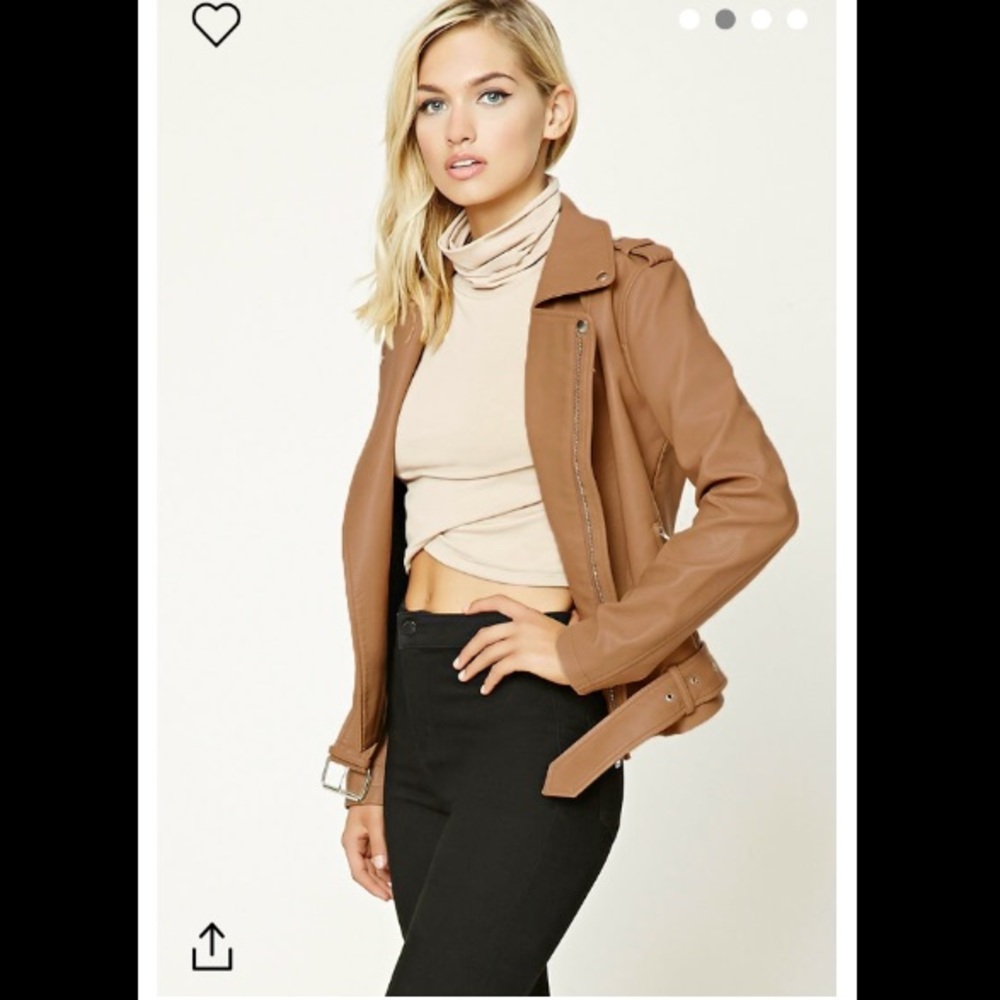 Faux Leather Moto Jacket (Tan)