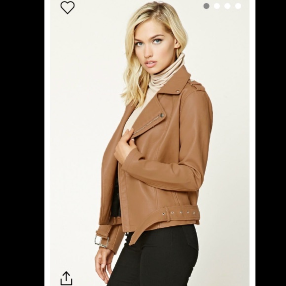 Faux Leather Moto Jacket (Tan) - Picture 2 of 4