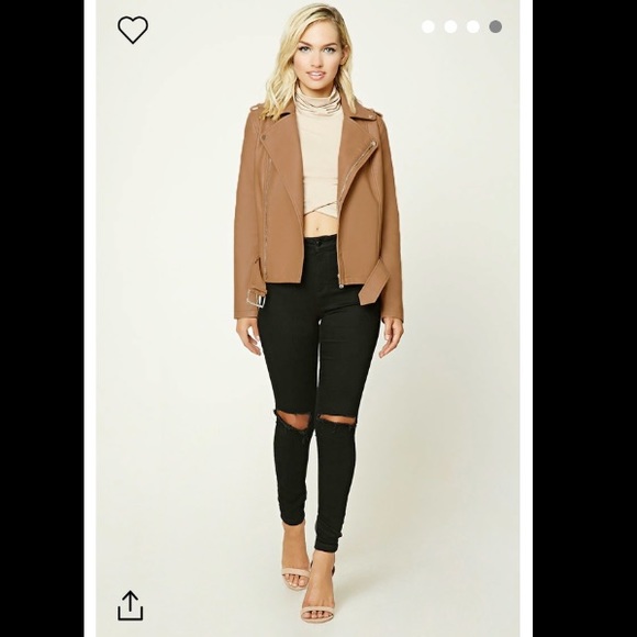 Faux Leather Moto Jacket (Tan) - Picture 3 of 4