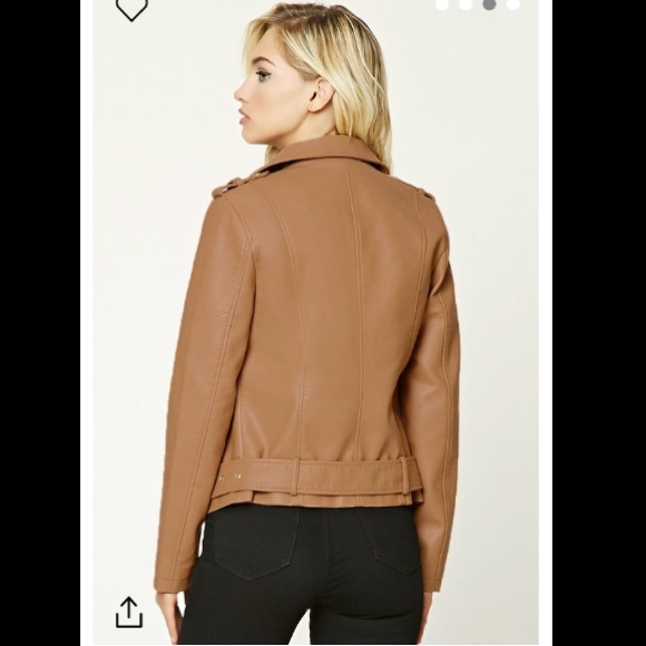 Faux Leather Moto Jacket (Tan) - Picture 4 of 4