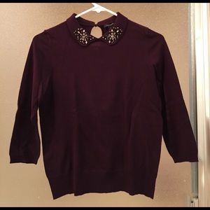 Ann Taylor Purple Sweater w/ Rhinestone Collar S