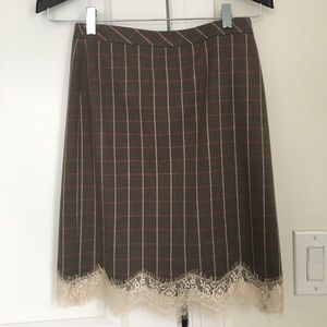 Chelsea28 Plaid Pencil Skirt with Lace Hem