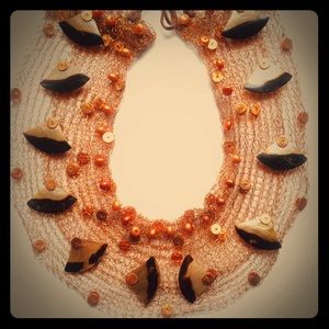 Copper mesh and mother of pearl necklace